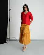 Red Shirt with Polka Flared Skirt