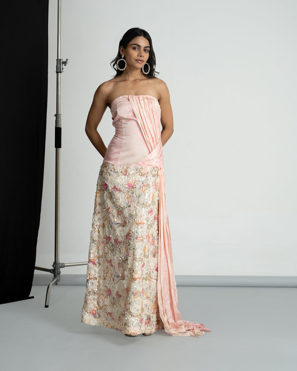 Peach pink off shoulder sequinse dress