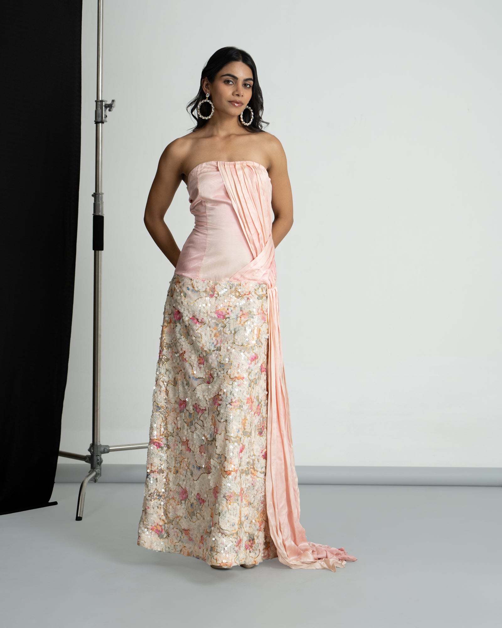 Peach pink off shoulder sequinse dress