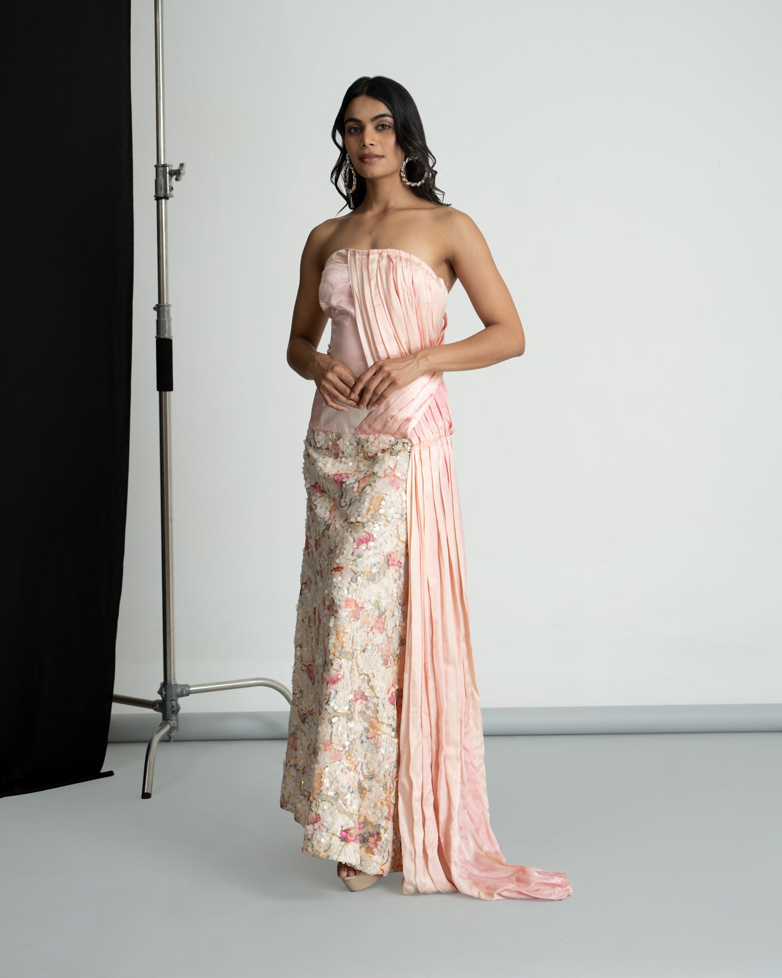 Peach pink off shoulder sequinse dress