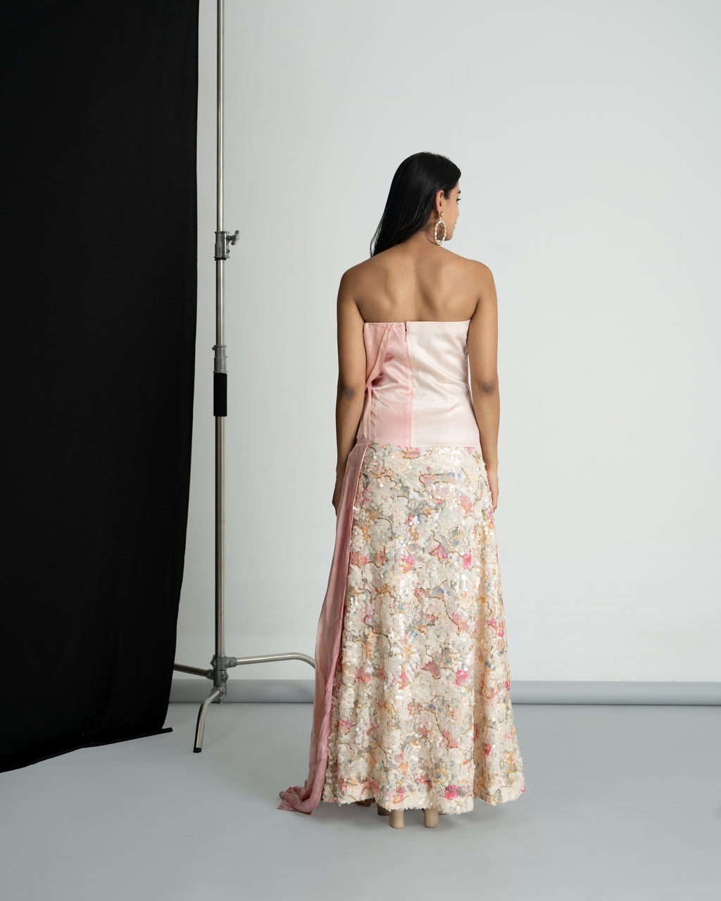 Peach pink off shoulder sequinse dress