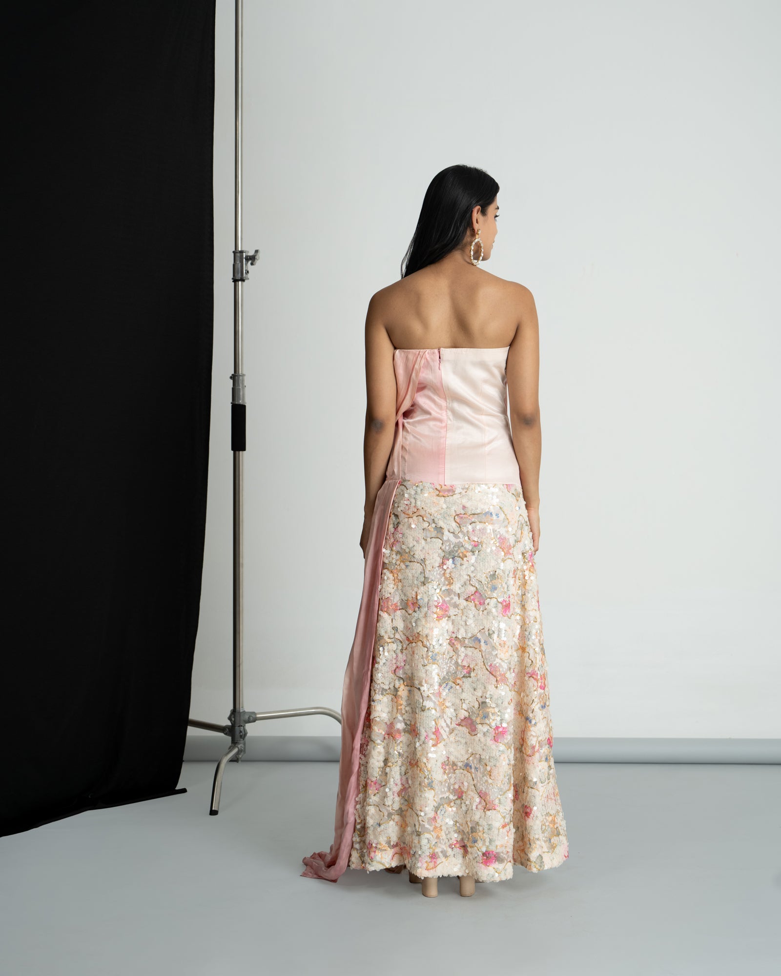 Peach pink off shoulder sequinse dress