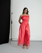 Pink Net Smocking Jumpsuit