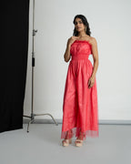 Pink Net Smocking Jumpsuit