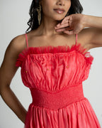 Pink Net Smocking Jumpsuit