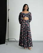 Grey Printed Skirt Top Set
