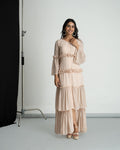 Peach georgette frill maxi dress