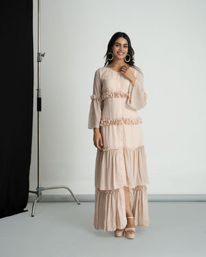 Peach georgette frill maxi dress