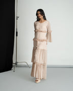 Peach georgette frill maxi dress