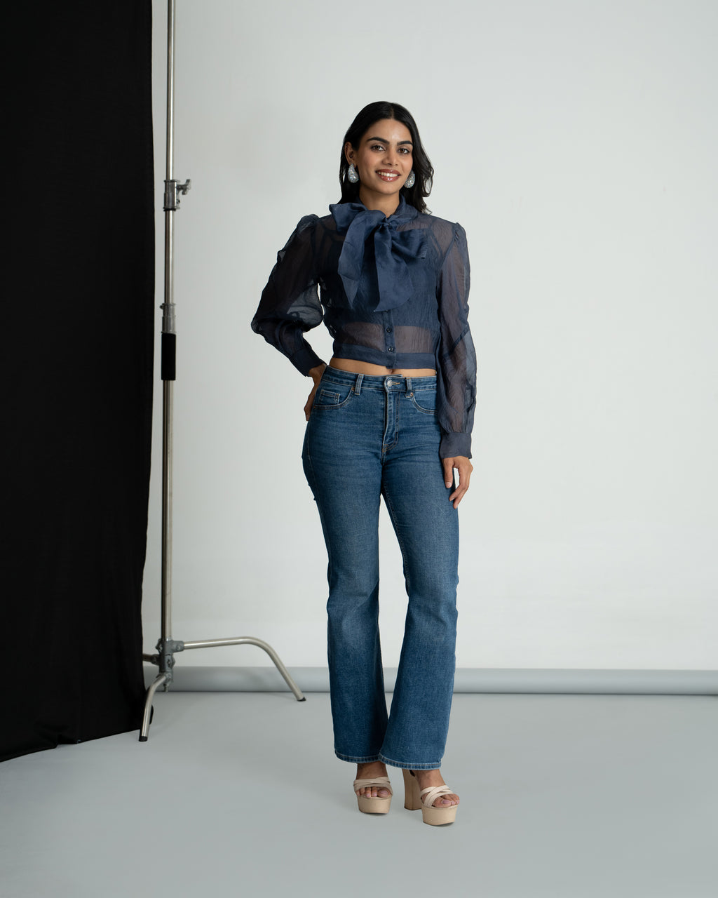 Navy blue organza shirt with Bralette
