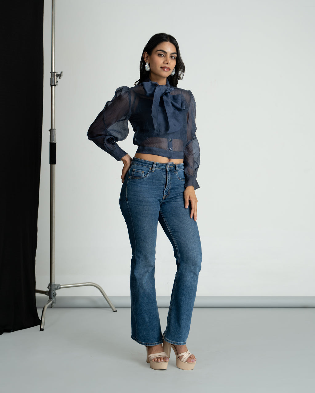 Navy blue organza shirt with Bralette