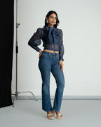 Navy blue organza shirt with Bralette