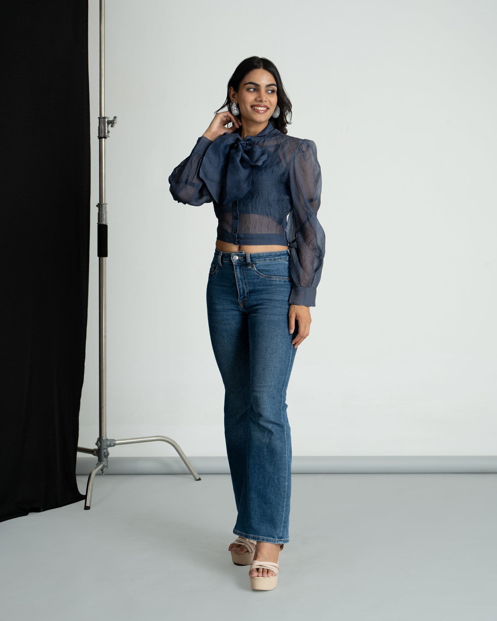 Navy blue organza shirt with Bralette