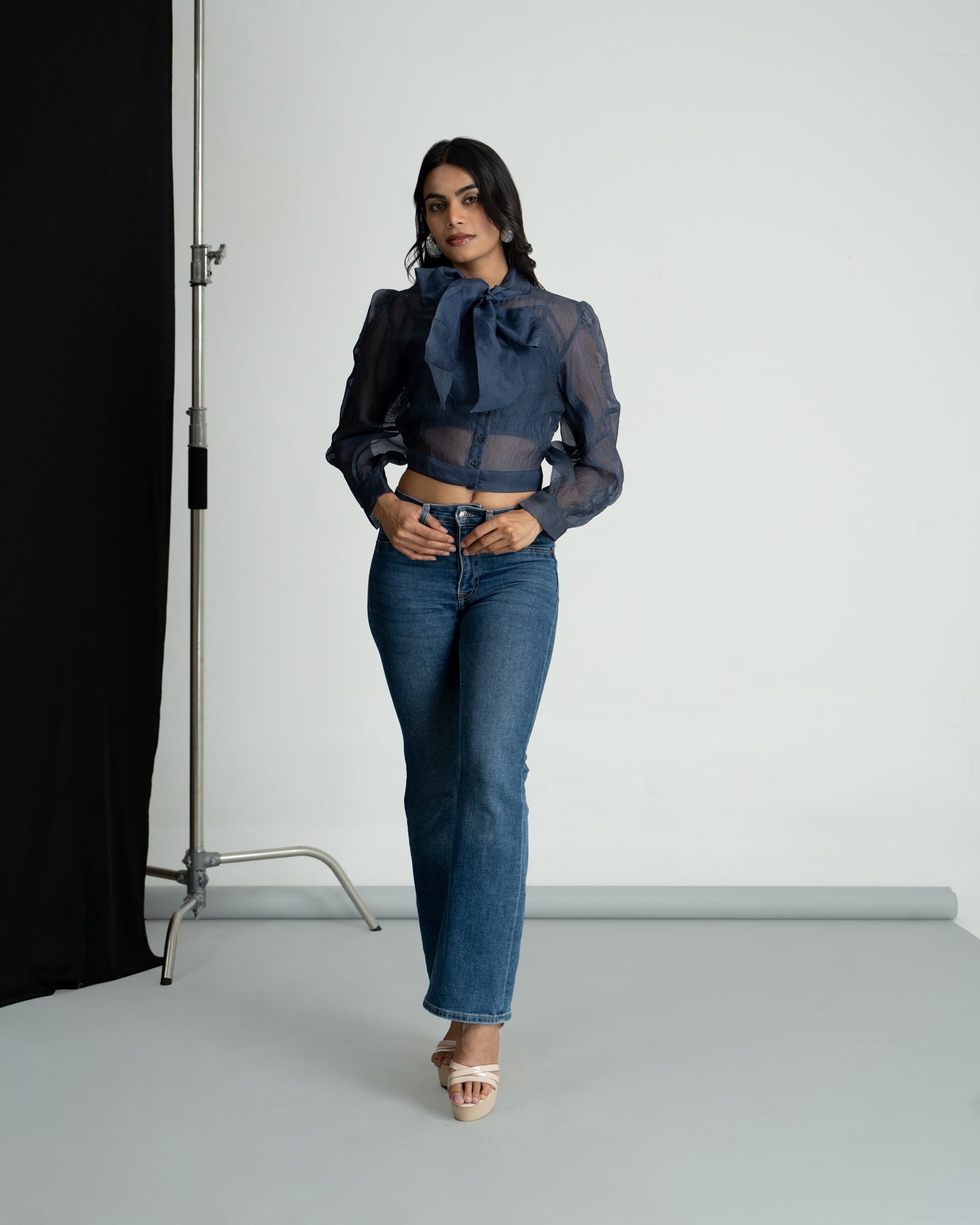 Navy blue organza shirt with Bralette