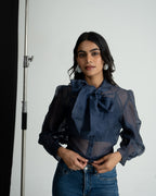 Navy blue organza shirt with Bralette
