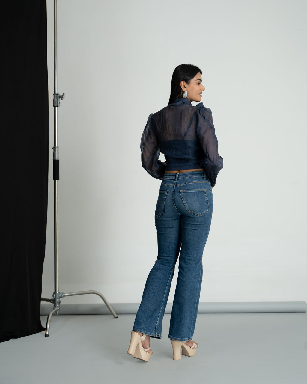 Navy blue organza shirt with Bralette