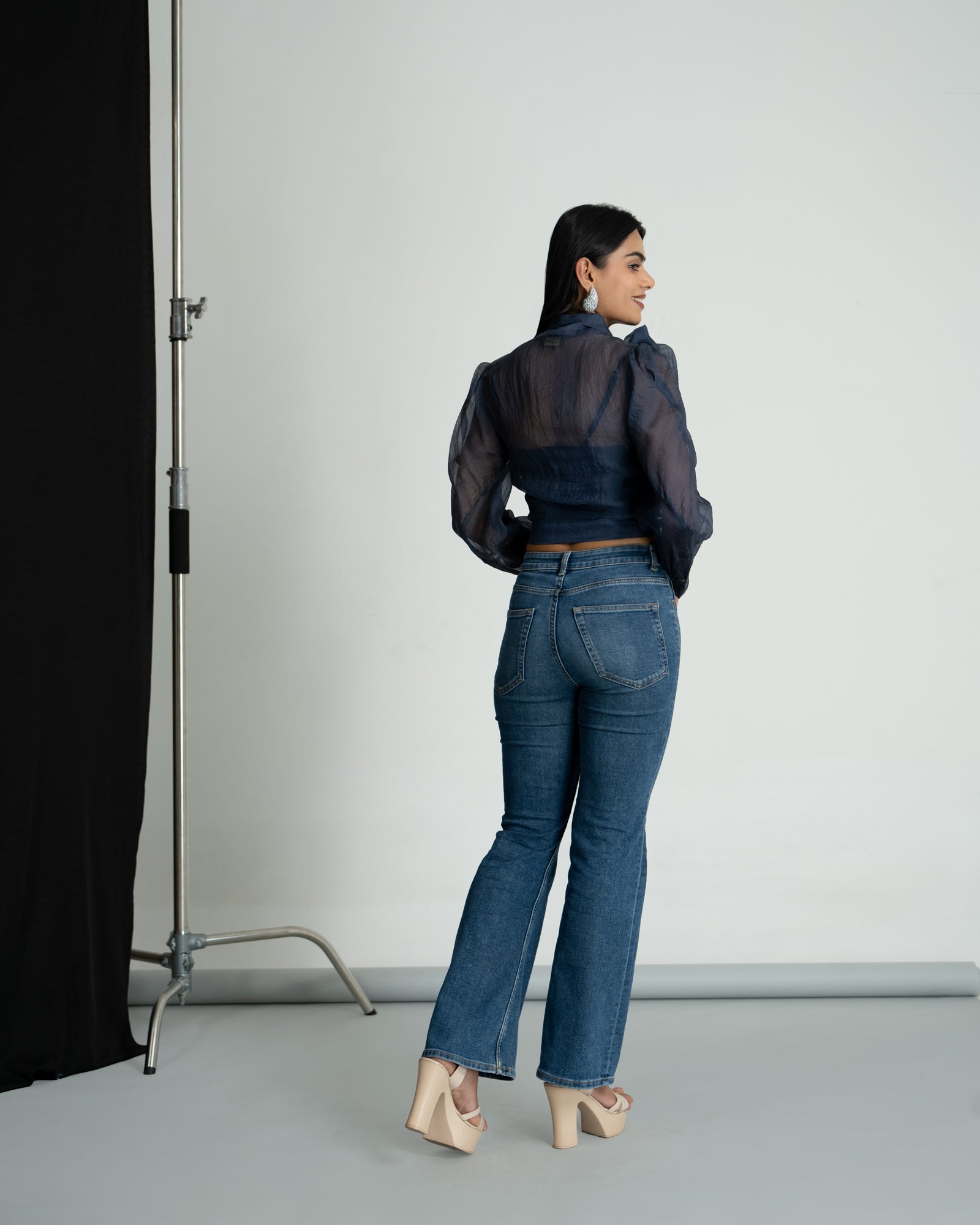 Navy blue organza shirt with Bralette