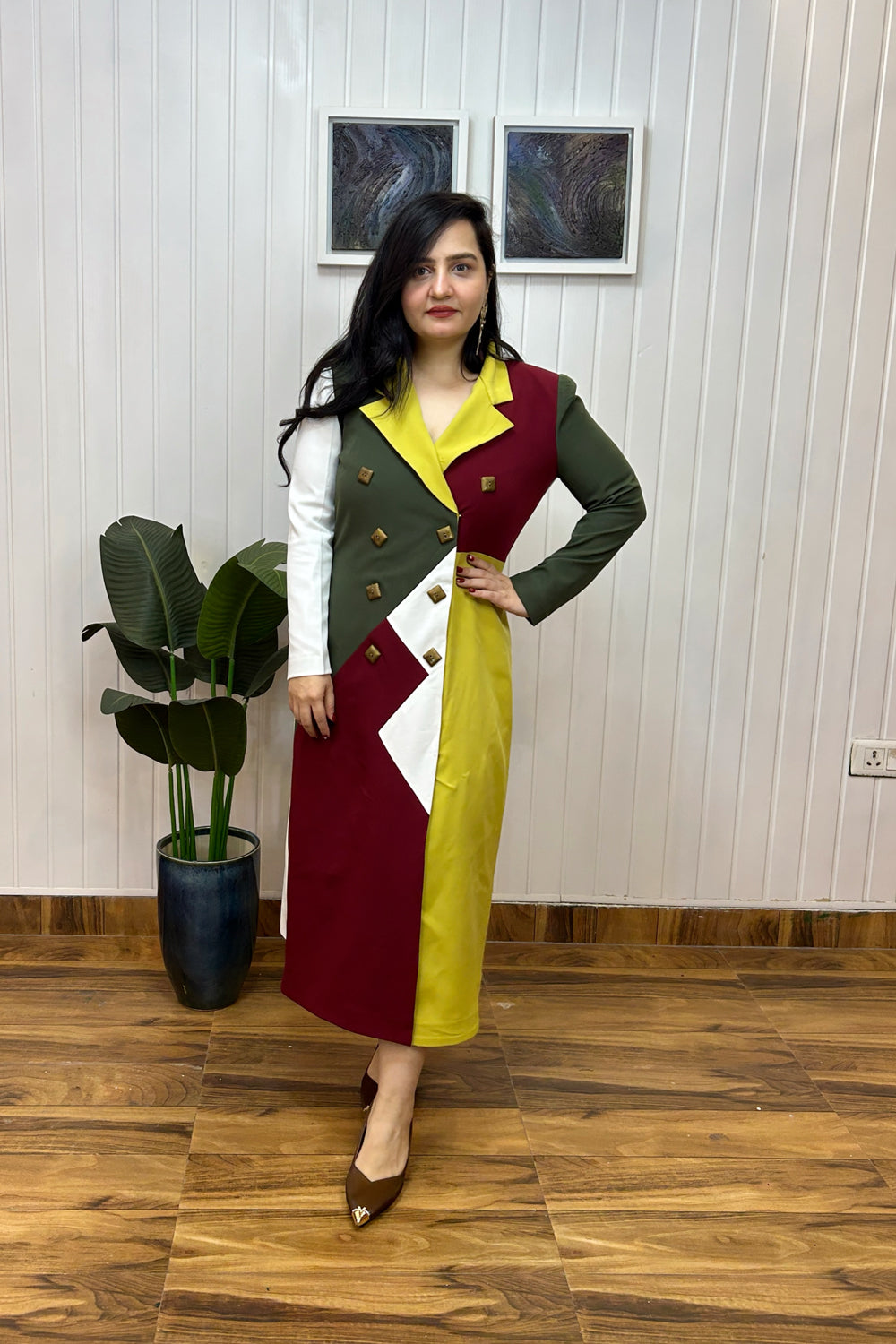 Multicolored Formal Coat Dress