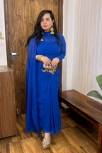 Blue Draped Dress with Golden Patch