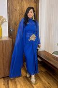 Blue Draped Dress with Golden Patch