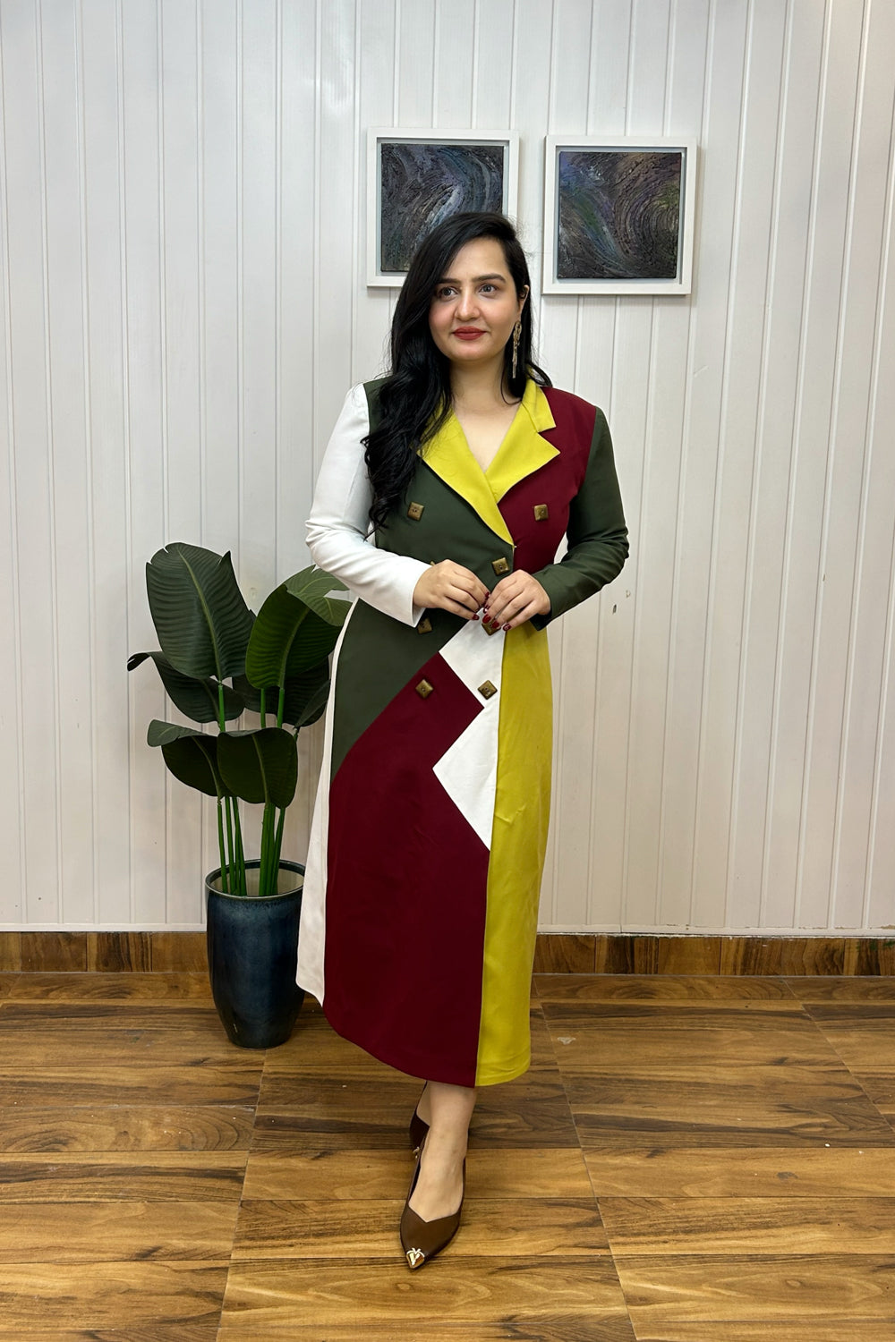 Multicolored Formal Coat Dress