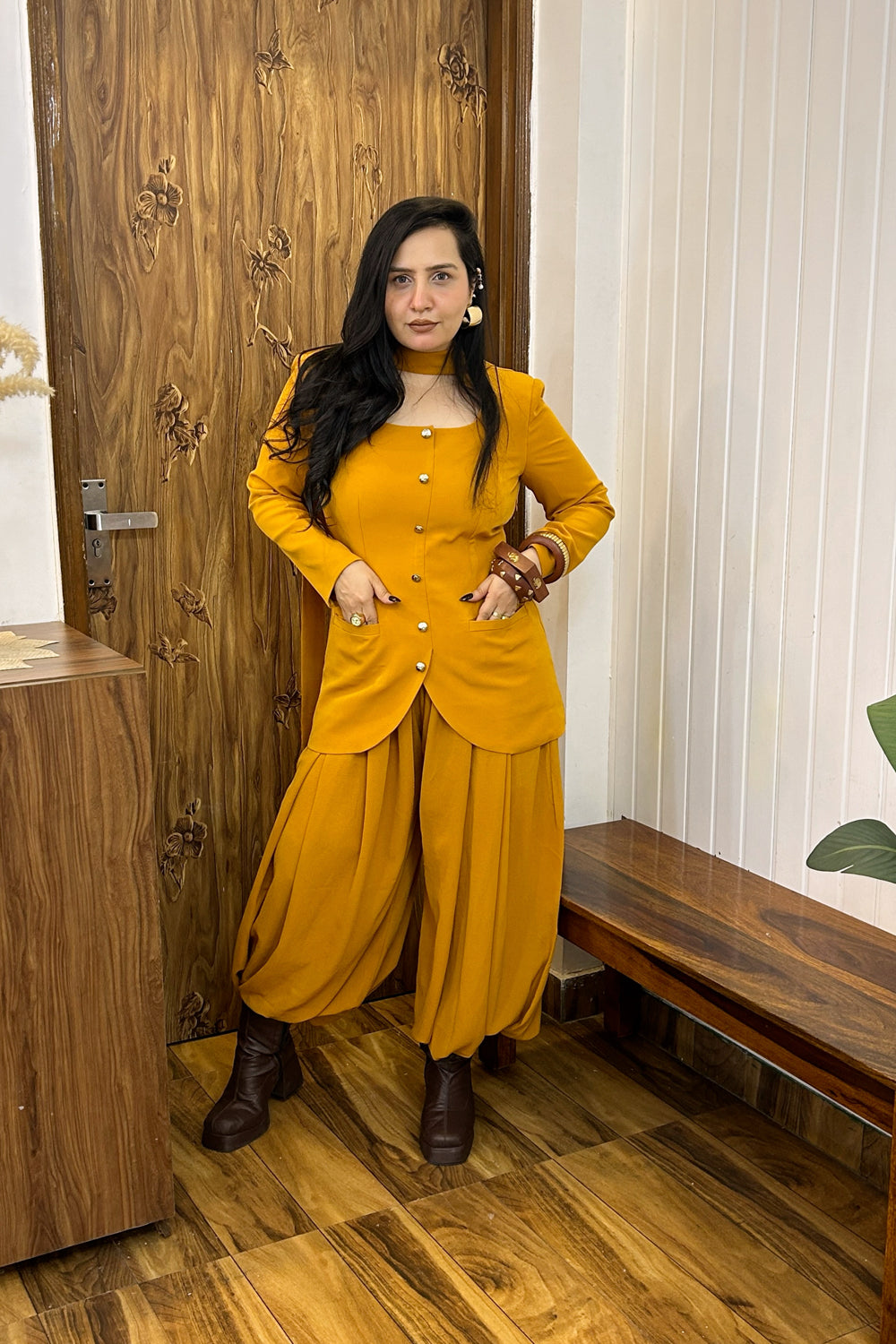 Mustard balloon pants Co-ord Set