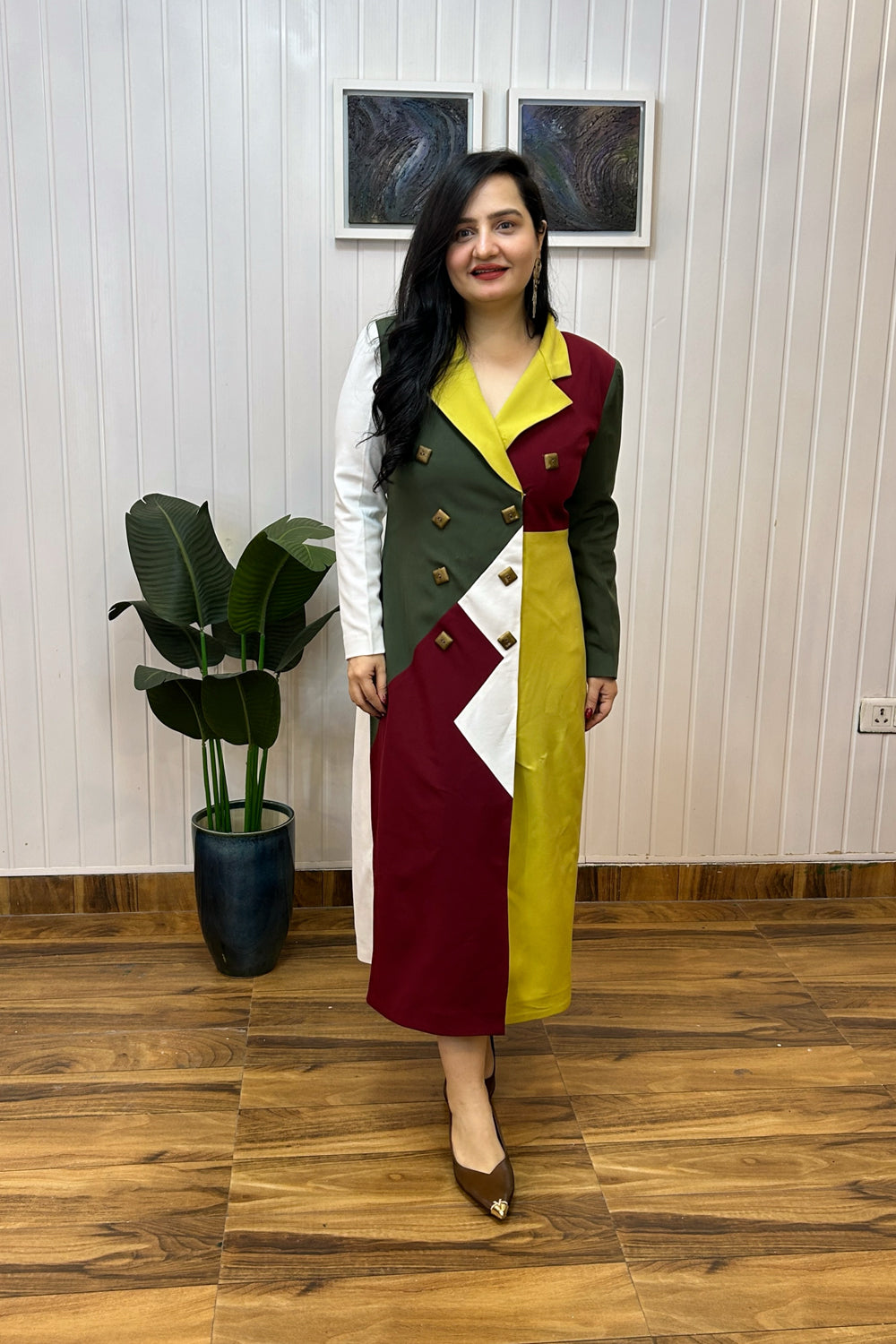 Multicolored Formal Coat Dress