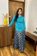 Blue and Grey Printed Maxi Dress