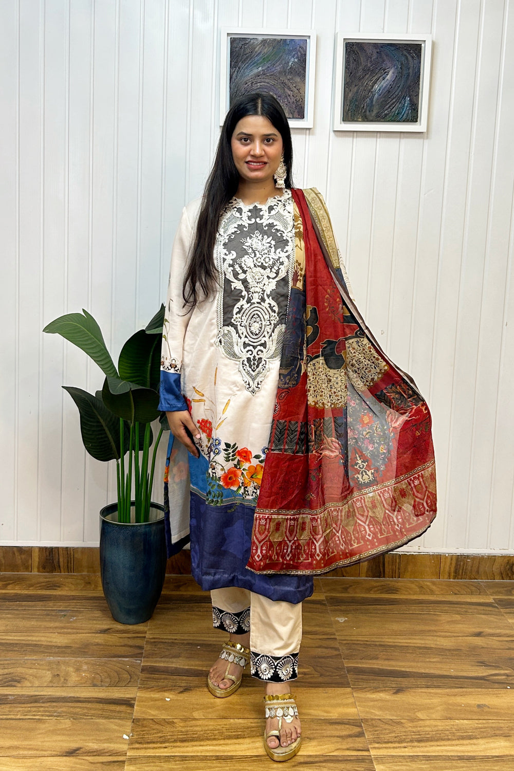 Dual Tone Embroidered Kurta Set