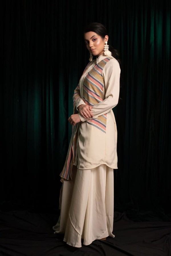 Beige Set with Multi Dupatta