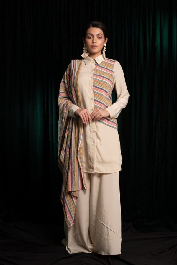 Beige Set with Multi Dupatta