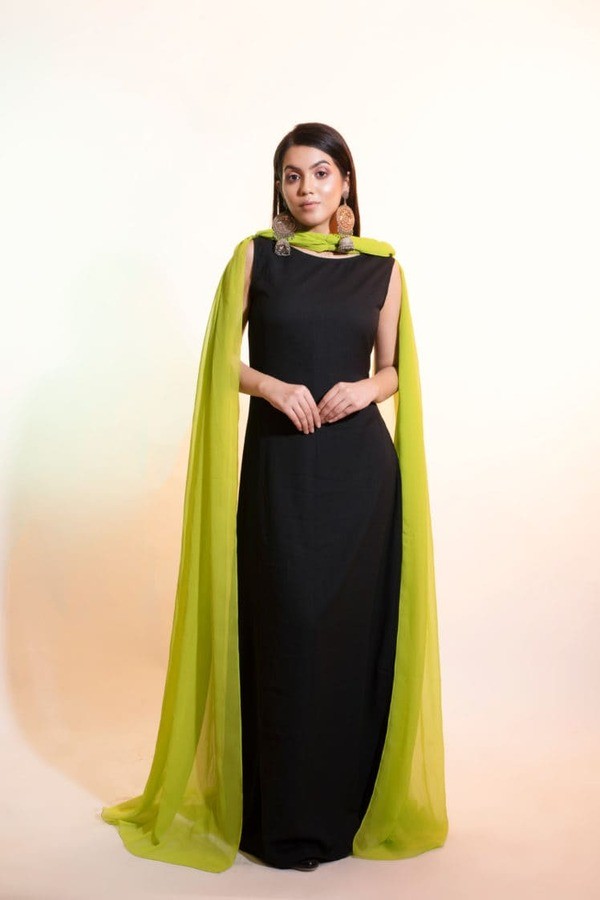 Black Dress with Neon Dupatta