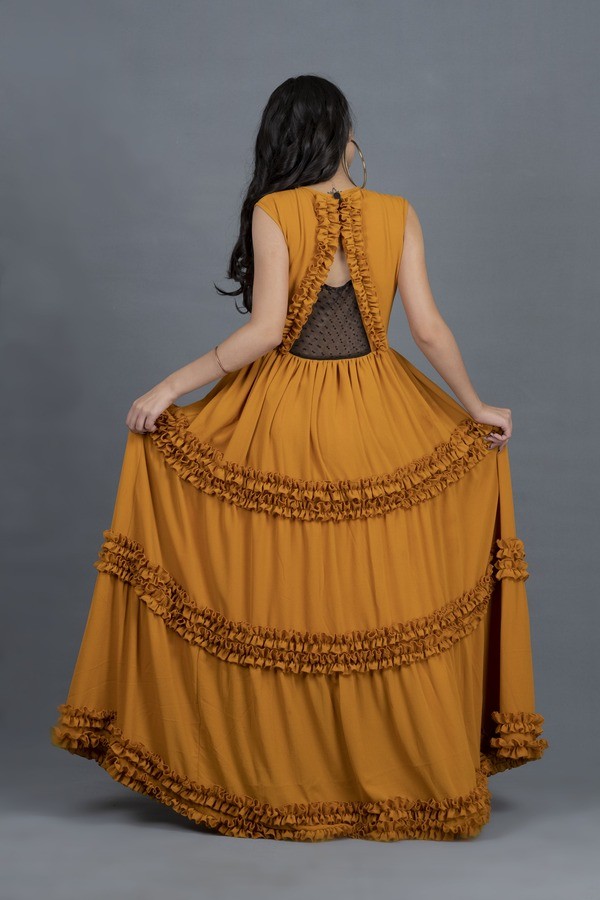 Mustard Frilled Maxi Dress