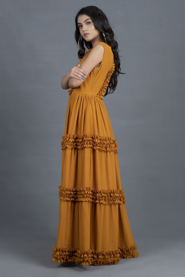 Mustard Frilled Maxi Dress