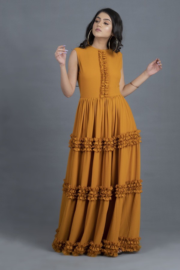 Mustard Frilled Maxi Dress