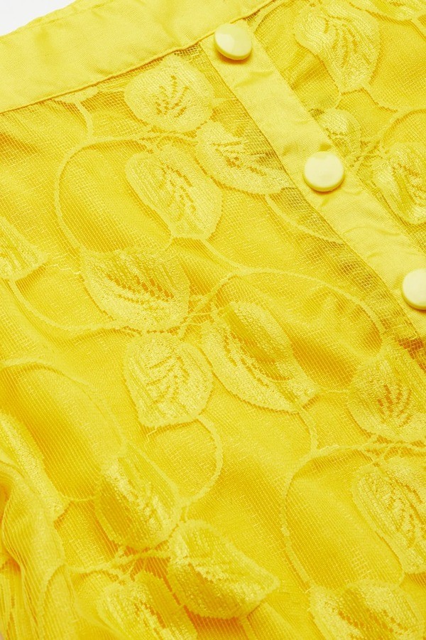 Yellow Self Design Top with Skirt