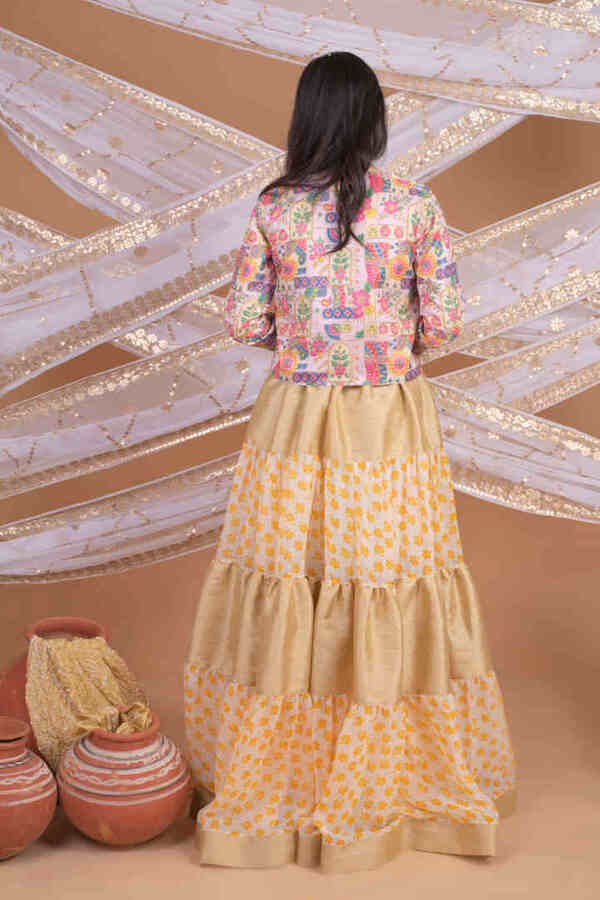 Golden Skirt with Multicolored Jacket