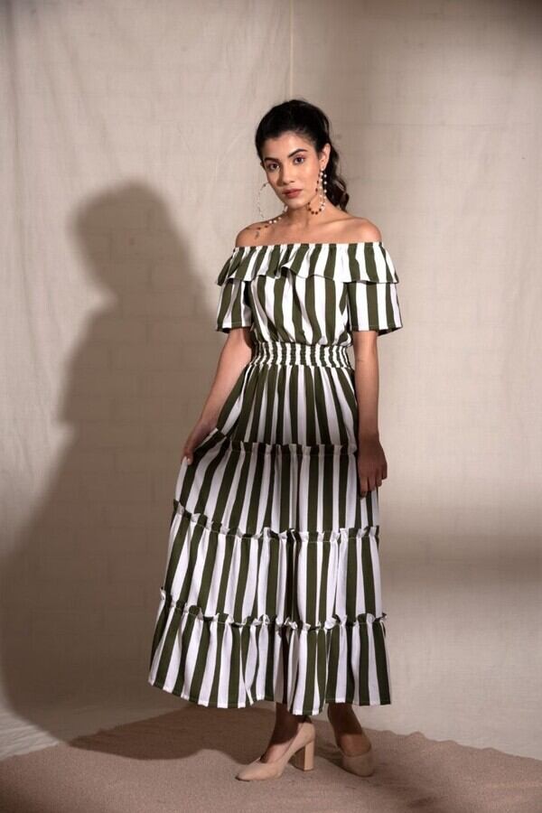 Stripy Green Maxi Dress