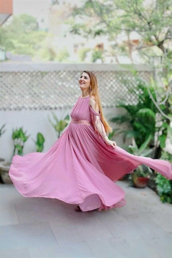 Pink Gown with Sequins Belt