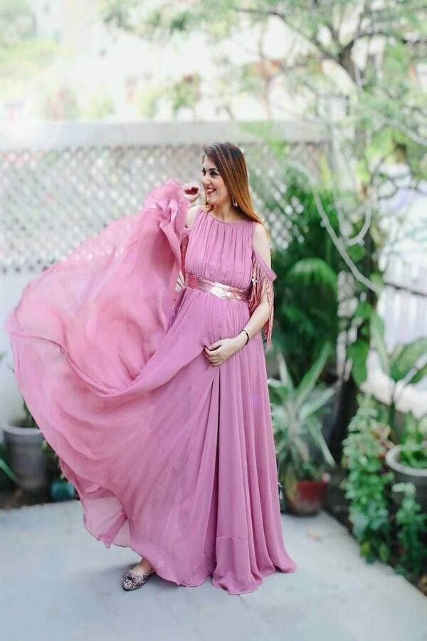 Pink Gown with Sequins Belt