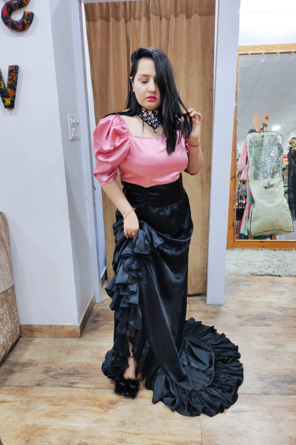 Black Satin Trail Gown