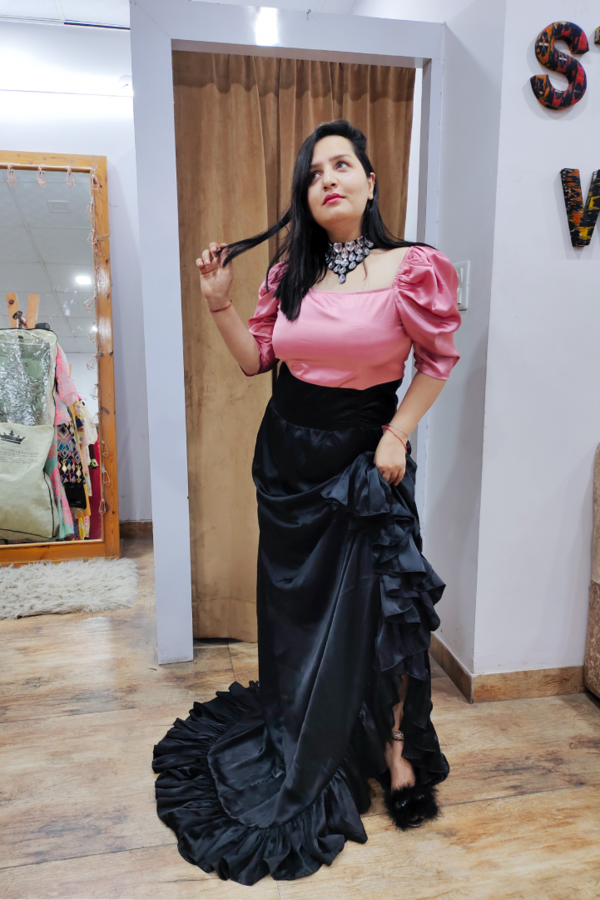 Black Satin Trail Gown