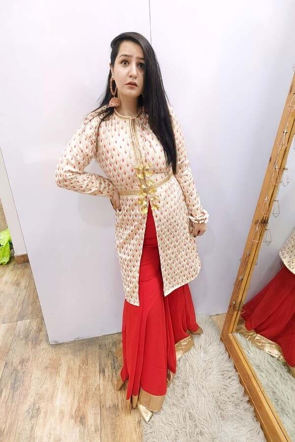 Red Silk Kurta with Sharara