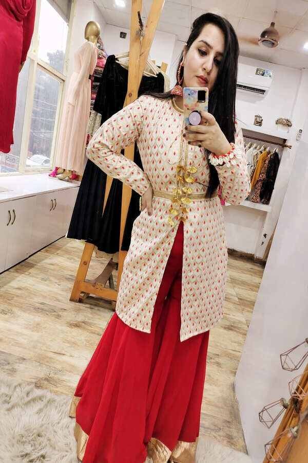 Red Silk Kurta with Sharara