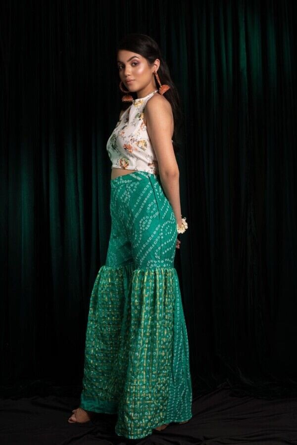 Green Bandhej Sharara Set