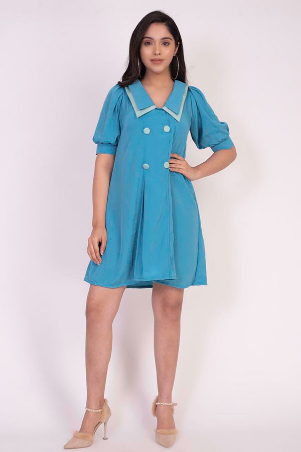 Blue Shirt Collar Dress