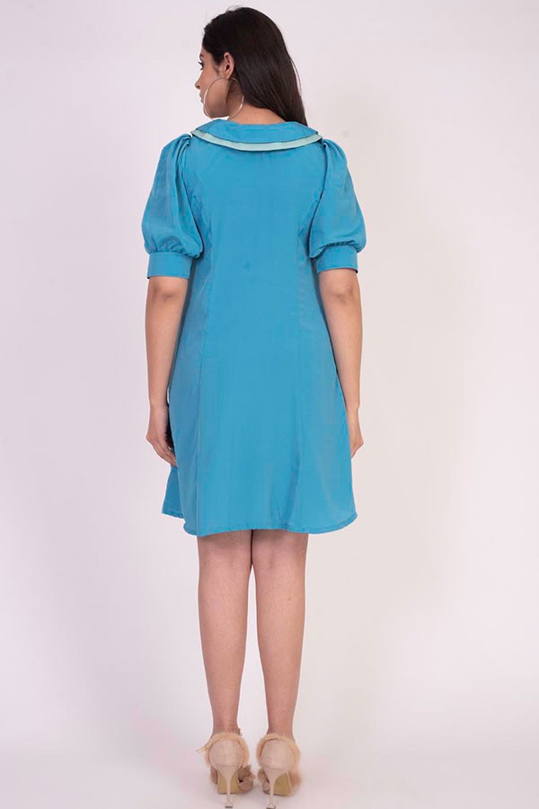 Blue Shirt Collar Dress