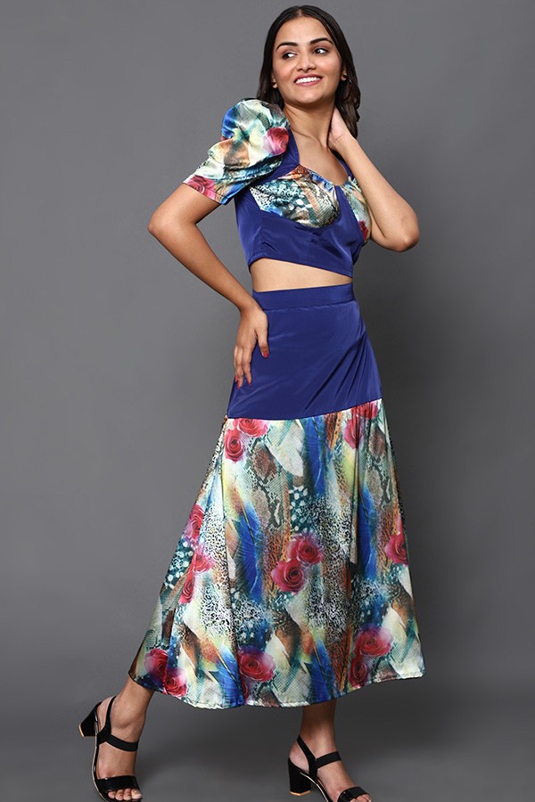 Multicoloured Printed Top with Skirt