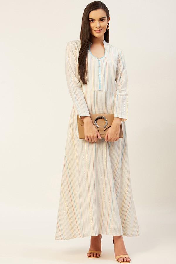 White Striped A-line Maxi Dress