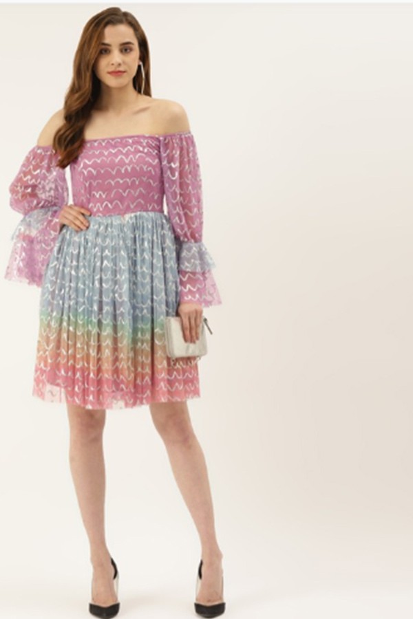 Multicolored Net Midi Dress